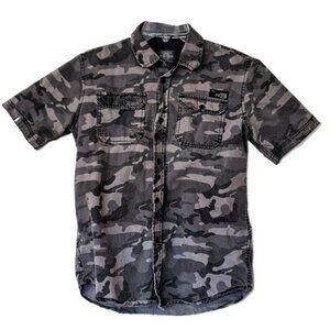 Youth Boys XL Woodland Camo Button-up Shirt EUC